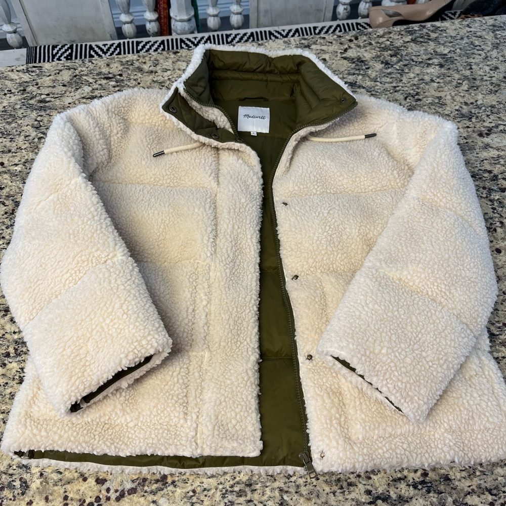 Madewell Cream Sherpa Jacket with Olive Lining
